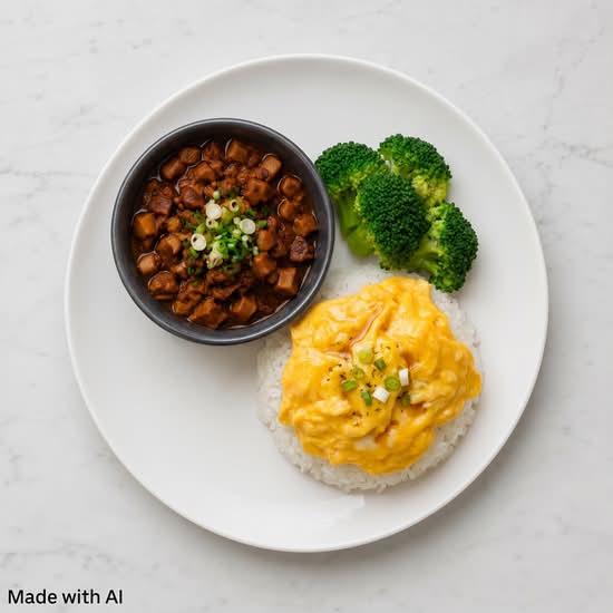 C07 Spiced Diced Pork and Scrambled Eggs on Rice / 五香肉丁滑蛋飯